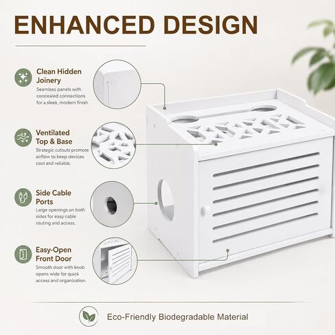 WiFi Router Box Hider, Router Storage Box with Cable Management, WiFi Router Storage Cabinet, Decorative WiFi Internet Box Hider for Modem, Cable Organizer and Home Office Decor (White) in Kuwait
