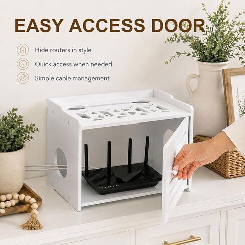 WiFi Router Box Hider, Router Storage Box with Cable Management, WiFi Router Storage Cabinet, Decorative WiFi Internet Box Hider for Modem, Cable Organizer and Home Office Decor (White) in Kuwait