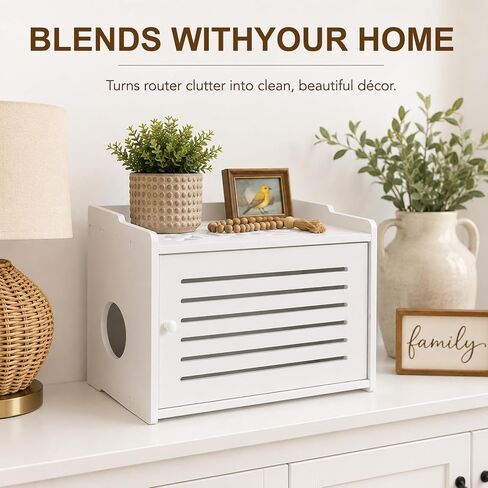 WiFi Router Box Hider, Router Storage Box with Cable Management, WiFi Router Storage Cabinet, Decorative WiFi Internet Box Hider for Modem, Cable Organizer and Home Office Decor (White) in Kuwait