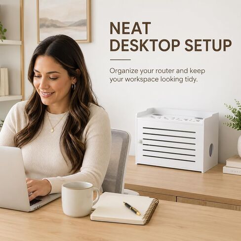WiFi Router Box Hider, Router Storage Box with Cable Management, WiFi Router Storage Cabinet, Decorative WiFi Internet Box Hider for Modem, Cable Organizer and Home Office Decor (White) in Kuwait