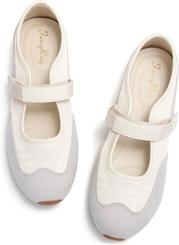 Women's Fashion Mary Jane Ballet Sneakers Adjustable Elastic Strap Comfortable Walking Shoes Casual Retro Lightweight Slip-On Shoes in Kuwait