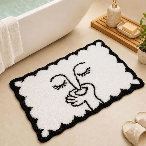 Dunzy 20" x 32" Funny Bathroom Rugs Black and White Bathroom Decor Bad Smell Humorous Bath Mat Scalloped Toilet Decor Non-Slip Washable Absorbent Floor Carpet for Christmas Party Gifts Bathtub Shower in Saudi Arabia