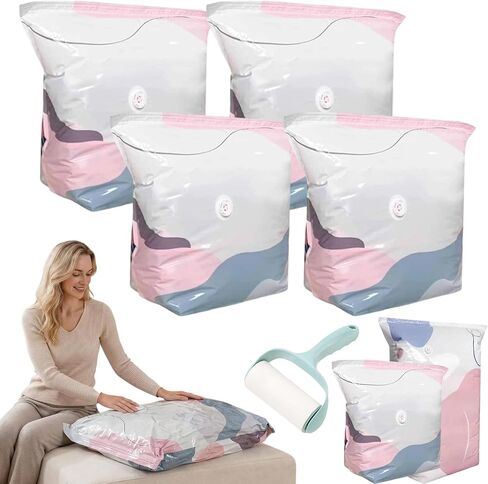 No-Pump Vacuum Storage Bags, Reusable Heavy-Duty Jumbo Vacuum Storage Bags for Bedding, Press & Seal, Vacuum Storage Vubes for Travel Home Organization (4pcs s) in Kuwait
