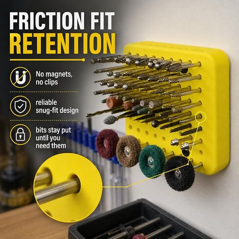 SplashNColor Wall Mount Bit Holder for Dremel Rotary Tool Accessories – Friction Fit Storage Rack | Keeps Bits Organized | Garage Workshop Workbench Organizer in Kuwait
