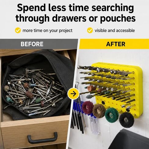 SplashNColor Wall Mount Bit Holder for Dremel Rotary Tool Accessories – Friction Fit Storage Rack | Keeps Bits Organized | Garage Workshop Workbench Organizer in Kuwait