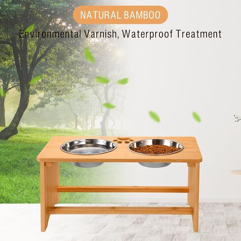Elevated Dog Bowls,Bamboo Dog Bowl Stand,Raised Dog Bowls for Small Dogs,Dog Food Bowls,Non-Slip Dog&Cat Feeder with 2 Stainless Steel Food&Water Bowls,4" Tall (Waterproof Wooden) in Saudi Arabia