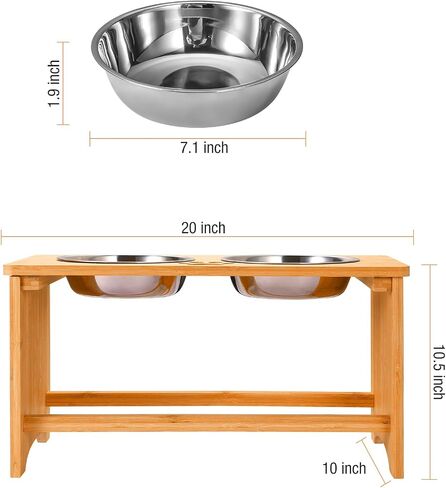 Elevated Dog Bowls,Bamboo Dog Bowl Stand,Raised Dog Bowls for Small Dogs,Dog Food Bowls,Non-Slip Dog&Cat Feeder with 2 Stainless Steel Food&Water Bowls,4" Tall (Waterproof Wooden) in Saudi Arabia
