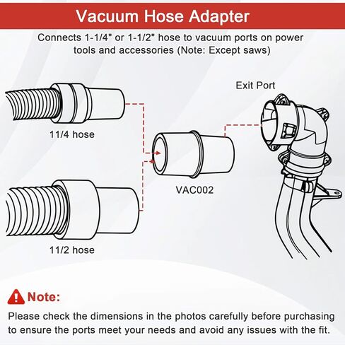 Vacuum Hose Adapter VAC002 Fit for Bosch Router Planer Sander &Hammer Tools | Cleaner Adapter Vaccum Hose Connector Attachment for 1-1/4" & 1-1/2" Hoses, Hose End Size 1.25" (ID)/1.5" (OD) in Kuwait