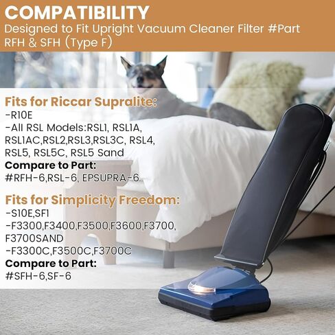 10 Pack Replacement Type F Vacuum Cleaner Dust Bags for Riccar Supralite R10E, Rsl1, Rsl2, Rsl3, Rsl4, Rsl5, Rsl5c & Simplicity Freedom F3600, F3500, F3400, F3300, SF1, Replace Part# RFH6 RSL-6 SFH6 in Kuwait