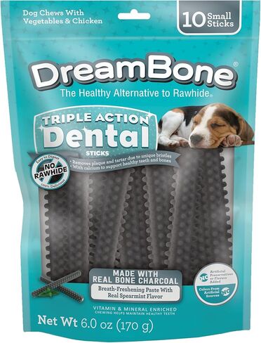 DreamBone Triple Action Dental Sticks Kelp, 10 Count, Rawhide-Free Chews for Small and Medium Sized Dogs Freshens Breath in Kuwait