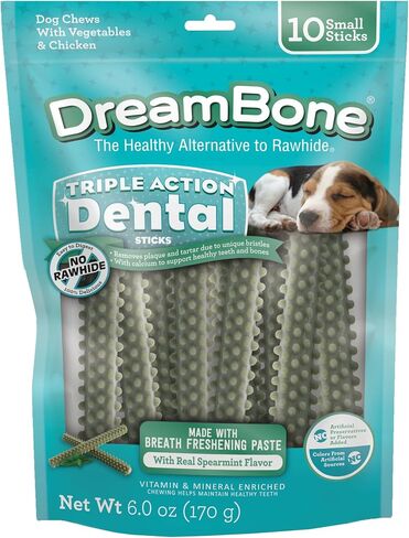 DreamBone Triple Action Dental Sticks Kelp, 10 Count, Rawhide-Free Chews for Small and Medium Sized Dogs Freshens Breath in Kuwait