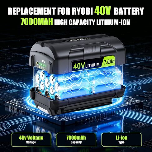 7.0Ah Replacement for Ryobi 40V Battery and Charger Combo Compatible with 40 Volt Ryobi BatteryOP4050A OP4060A OP4040 OP4040A1 OP4050 OP4030 OP4026 OP40261 Cordless Power Tools in Kuwait