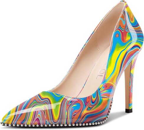 Aachcol Womens Stiletto High Heel Pumps Pointed Toe Slip-on Silver Beaded Party Dress Patent Leather Shoes 4 Inches Heels in Kuwait