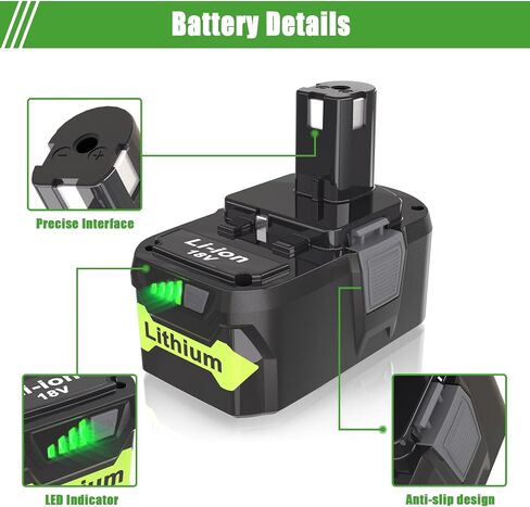2Packs One+ 18V Lithium Batteries Replacement for RYOBI 18V Battery | High Performance, Long Runtime, Replacement for Ryobi 18 Volt ONE+ Batteries P197 P108 P189 P102 P103, Power Tools Compatible in Kuwait