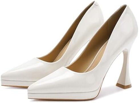 Pumps for Women’s Patent Leather Pointed Toe Stiletto Sexy 3.94in High Heels Comfort Low Platform Flared Heel Slip-On Party Wedding Office Dress Shoes in Kuwait