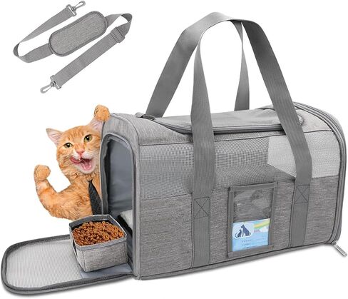 Refrze Pet Carrier Airline Approved, Cat Carriers for Medium Cats Small Cats, Soft Dog Carriers for Small Dogs Medium Dogs, TSA Approved Pet Carrier for Cats Dogs of 15 Lbs, Puppy Carrier,Grey in Kuwait