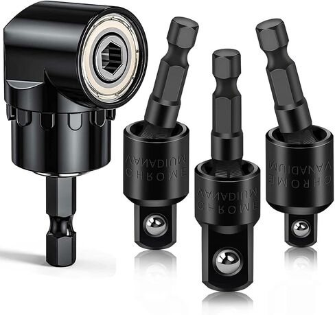 Flexible Drill Bit Extension Set with Right Angle Attachment, 360° Rotatable 1/4 3/8 1/2" Impact Grade Socket Adapter Sets for Cordless Drill & Screwdriver, Power Drill & Driver in Kuwait
