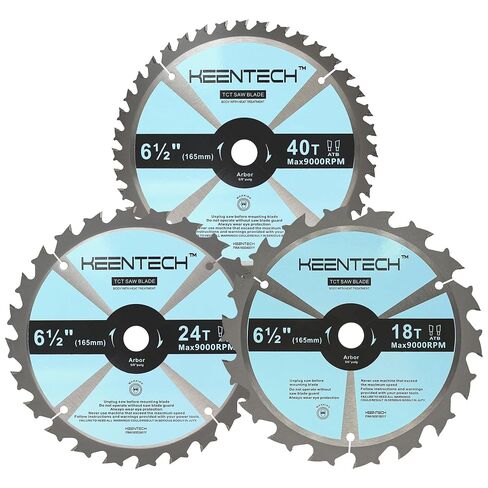 KEENTECH 6-1/2" Saw Blade 18T+24T+40T, 3-Pack, All-in-One for Wood | 3 pc save cost, fits most 6.5" saws, TCT stays sharp, 18T/24T/40T covers fast rip to smooth finish – all-in-one in Kuwait
