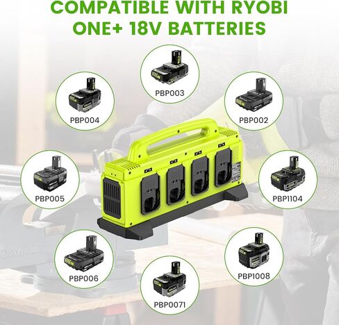 8-Port Charger for Ryobi 18V Battery, Simultaneous Fast Charging Station | Charge up to 8 Ryobi One+ batteries simultaneously with smart cooling, LED status indicators, and portable carry handle. in Kuwait