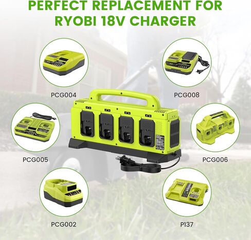 8-Port Charger for Ryobi 18V Battery, Simultaneous Fast Charging Station | Charge up to 8 Ryobi One+ batteries simultaneously with smart cooling, LED status indicators, and portable carry handle. in Kuwait