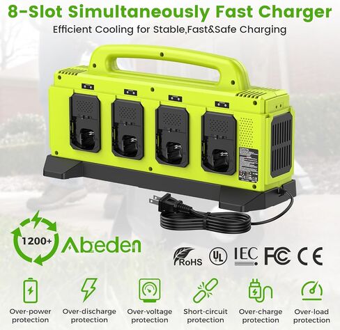 8-Port Charger for Ryobi 18V Battery, Simultaneous Fast Charging Station | Charge up to 8 Ryobi One+ batteries simultaneously with smart cooling, LED status indicators, and portable carry handle. in Kuwait