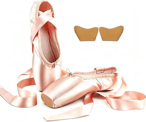 Pink Satin Ballet Pointe Shoes for Girls Women Professional Dance Shoes with Ribbons for School Ballet Dancing Practice in Kuwait