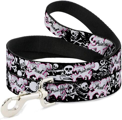 Buckle-Down Pet Leash - Punk Princess Heart & Cross Bones w/Skulls & Splatter Black/White - 4 Feet Long - 1" Wide in Saudi Arabia
