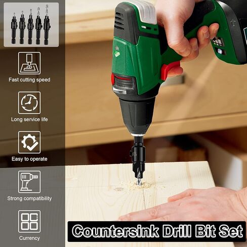 5Pcs Countersink Drill Bit Set 82°High Speed Steel Wear Resistant Punching Drill Bit 1/4 Inch Hex Shank Multiple Size Drill Bit Kit Woodworking Tool for Wood PVC Fiberboard Plywood in Kuwait