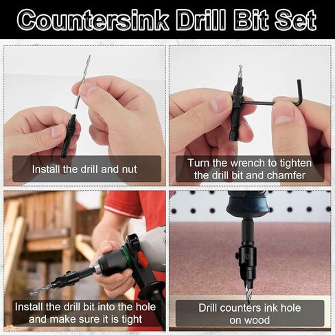 5Pcs Countersink Drill Bit Set 82°High Speed Steel Wear Resistant Punching Drill Bit 1/4 Inch Hex Shank Multiple Size Drill Bit Kit Woodworking Tool for Wood PVC Fiberboard Plywood in Kuwait