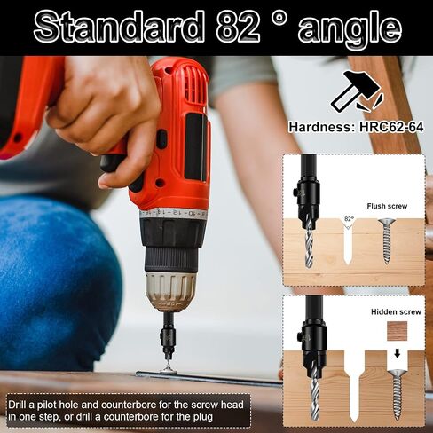 5Pcs Countersink Drill Bit Set 82°High Speed Steel Wear Resistant Punching Drill Bit 1/4 Inch Hex Shank Multiple Size Drill Bit Kit Woodworking Tool for Wood PVC Fiberboard Plywood in Kuwait