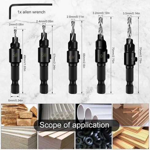 5Pcs Countersink Drill Bit Set 82°High Speed Steel Wear Resistant Punching Drill Bit 1/4 Inch Hex Shank Multiple Size Drill Bit Kit Woodworking Tool for Wood PVC Fiberboard Plywood in Kuwait