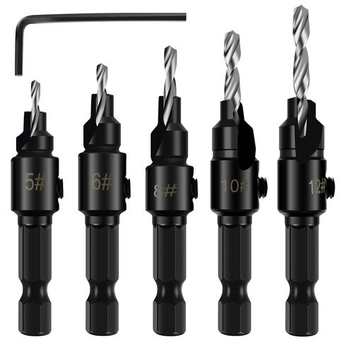 5Pcs Countersink Drill Bit Set 82°High Speed Steel Wear Resistant Punching Drill Bit 1/4 Inch Hex Shank Multiple Size Drill Bit Kit Woodworking Tool for Wood PVC Fiberboard Plywood in Kuwait