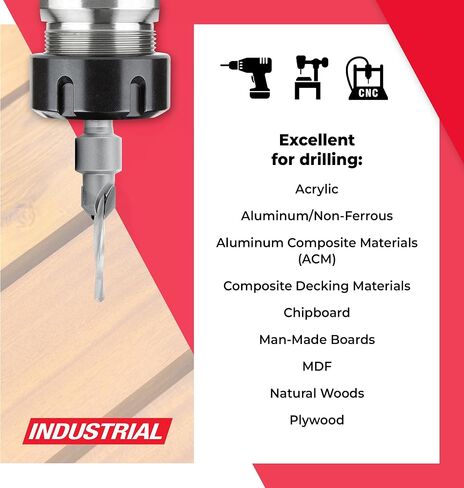 Amana Tool Carbide Tipped Countersink Drill Bit, 55202, 6 Screw, 3/8 Dia x 1/8 Drill Dia x 5/16 Round Shank in Kuwait