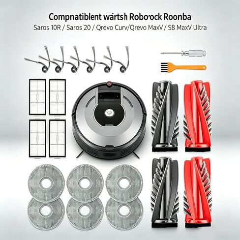 Saros 20 Accessories for Roborock Saros 10R / Saros 20 / Qrevo Curv/Qrevo MaxV / S8 MaxV Ultra, Vacuum Accessories Kit with 6 Dust Bags 4 Main Brush 6 Side Brushes 6 Mop Pads 4 HEPA Filters in Kuwait