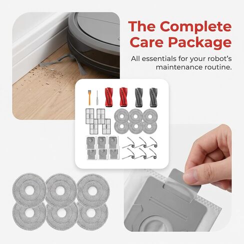 Saros 20 Accessories for Roborock Saros 10R / Saros 20 / Qrevo Curv/Qrevo MaxV / S8 MaxV Ultra, Vacuum Accessories Kit with 6 Dust Bags 4 Main Brush 6 Side Brushes 6 Mop Pads 4 HEPA Filters in Kuwait