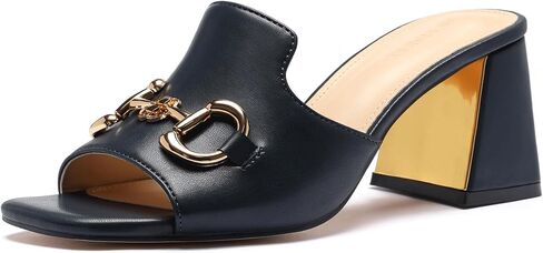 VICKI·VICKI Square Open Toe Heeled Sandals for Women, Chunky Block Heels Metal Chain Slip on Mules Summer Casual Party Dressy Shoes in Kuwait