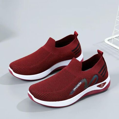 Women's Slip-On Walking Shoes, Breathable Knit Mesh Casual Sneakers in Kuwait