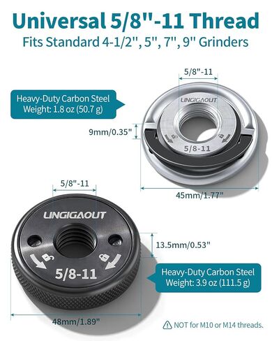 5/8-11 Angle Grinder Quick Release Flange Lock Nut 2-Pack | Tool-free 5/8"-11 angle grinder flange nut for quick release. Fits 4.5"-9" grinders & die grinder attachments. Heavy duty. in Saudi Arabia