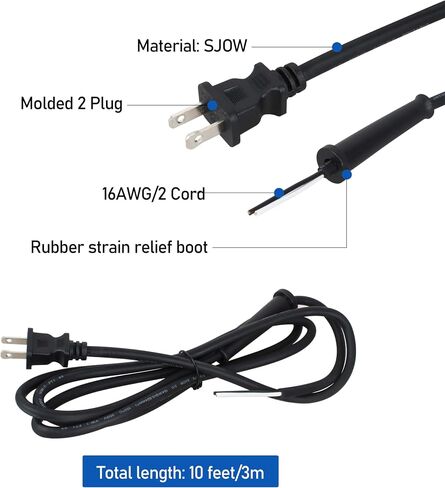 10ft 16 AWG 2 Wire Power Tool Cord for DEWALT DW704 DW705 DW708 DW718 | 33007898 Replacement Fits DW849 DW360 DW384 DWP849X With Rubber Strain Relief Boot in Kuwait