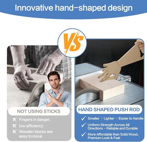 Table Saw Push Stick Hand-Shape MDF, Safety Block for Miter Saw | Ergonomic slip-free, upgrade from 10M dollar stick. Ideal holiday gift for DIY dads & woodworkers. in Kuwait