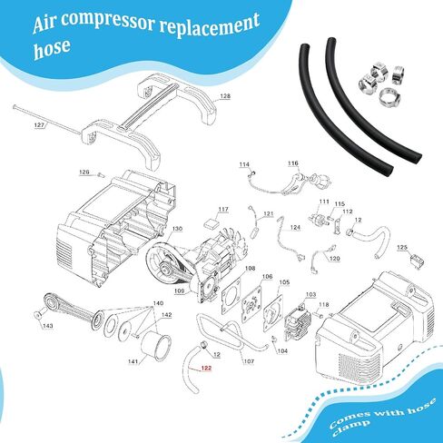 A16223 Air Compressor Replacement Hose with CAC-1206-1 Clamp, Compatible with Porter Cable C2002-WK 6G, C2002 6 Gallon, C2002 1 HP 6 Gallon & for DeWalt D55168 1.8 HP 15G Compressors 6-Pack in Kuwait