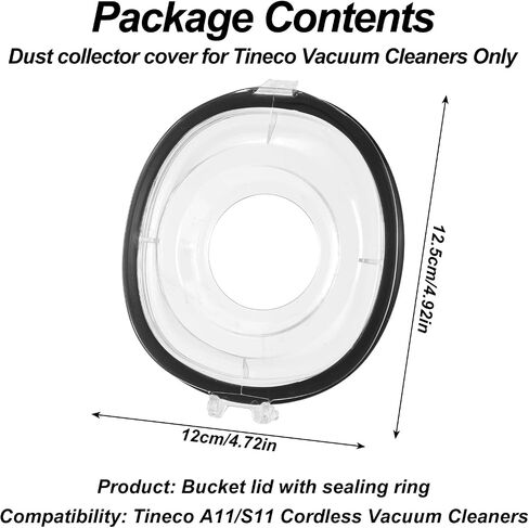 Dust Bin Lid with Sealing Ring for Tineco A11/S11 Cordless Vacuum Cleaners, Clear ABS Plastic Canister Cover Vacuum Replacement Part & Accessory Durable & Easy to Replace in Kuwait