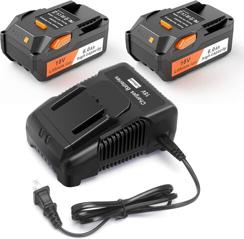 2 Packs 6Ah 18V Lithium Ion Battery R840087 Relpacement for Ridgid and 1 Pack Battery Charger Kit Compatible with Ridgid AEG in Kuwait