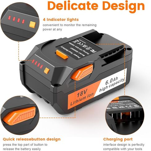 2 Packs 6Ah 18V Lithium Ion Battery R840087 Relpacement for Ridgid and 1 Pack Battery Charger Kit Compatible with Ridgid AEG in Kuwait