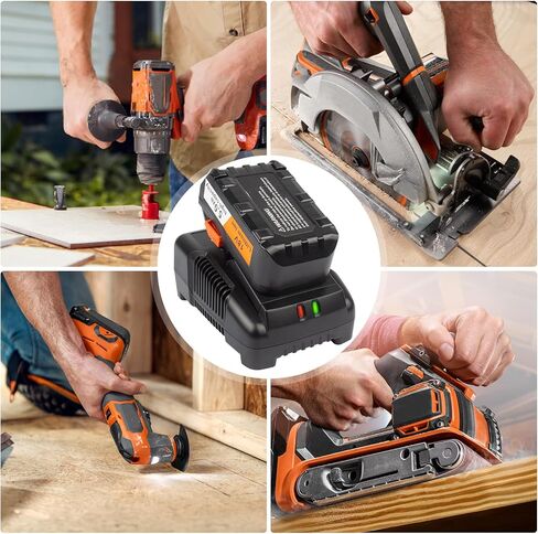 2 Packs 6Ah 18V Lithium Ion Battery R840087 Relpacement for Ridgid and 1 Pack Battery Charger Kit Compatible with Ridgid AEG in Kuwait