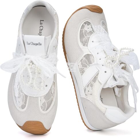 La Chapelle Womens Lace Sneakers Casual Tennis Shoes Non Slip Memory Foam Lightweight Bridal Tennis Shoes for Wedding, Walking and Daily Wear in Kuwait