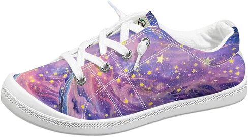 Women’s Low Top Canvas Sneakers, Starry Sky Print Casual Shoes, Lightweight Comfortable Lace-Up Walking Shoes for Daily Wear in Kuwait