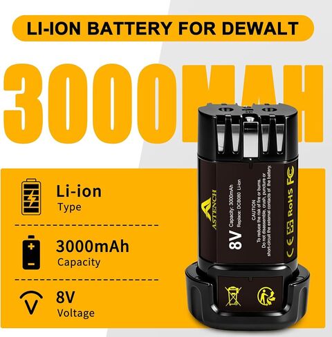 3000mAh 8V Li-ion Replacement Battery Compatible with DEWALT DCB080 DCF680N1 DW4390 DCF680N2 DCL023 DCF680 DCB095 DCF682 Cordless Power Tools in Kuwait