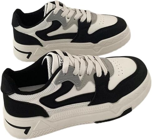 Women’s Chunky Sneakers – Y2K Retro Platform Shoes in Black and White, Streetwear Fashion Trainers, Casual Everyday Sneakers in Kuwait