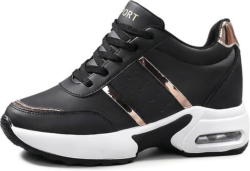 Women's Hidden Wedge Heel Fashion Sneakers with Air Cushion Platform Lace Up Comfortable Inner Heightening Cushioned Walking Shoes Casual Running Sneakers in Kuwait